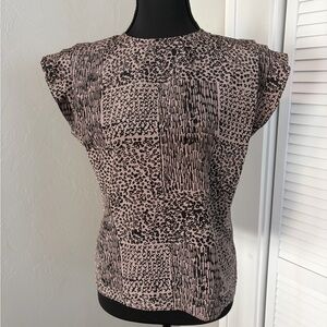 VTG Women's Black and Taupe Patterned Top
